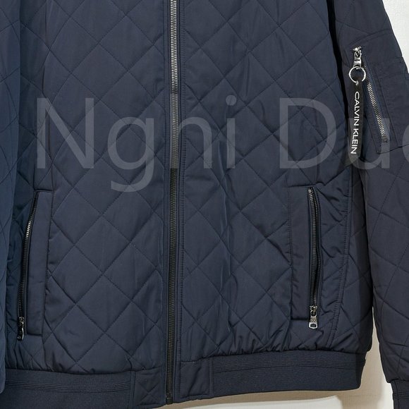 Men's Quilted Baseball Jacket NAVY - Picture 3 of 7